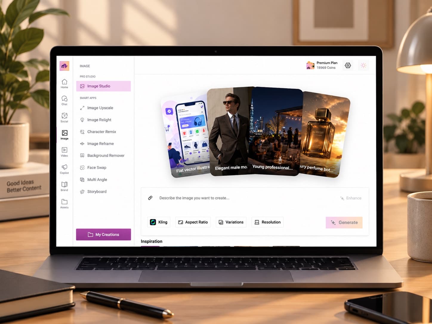 Image Studio, with smart apps like upscale, relight and face swap