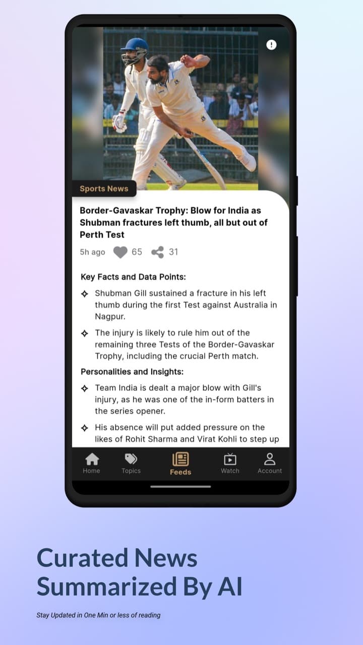 Feeds: stories summarised by AI into key facts