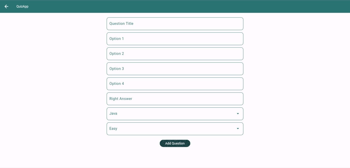 Add a question with category, difficulty, options and answer