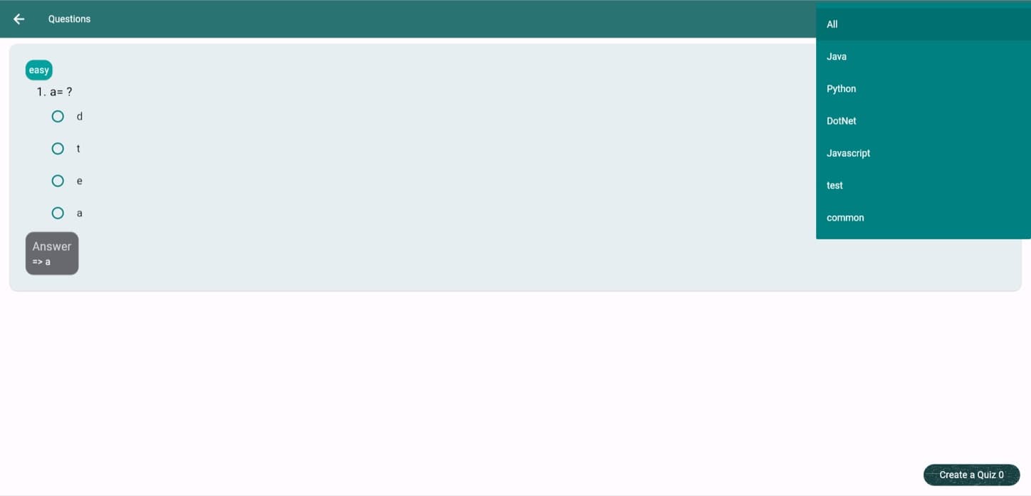 Browse every question, with a category picker